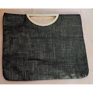 Style and Co Evening Bag Flat Black Gold Magnetic Close Handles 13 x 10.5 Inches